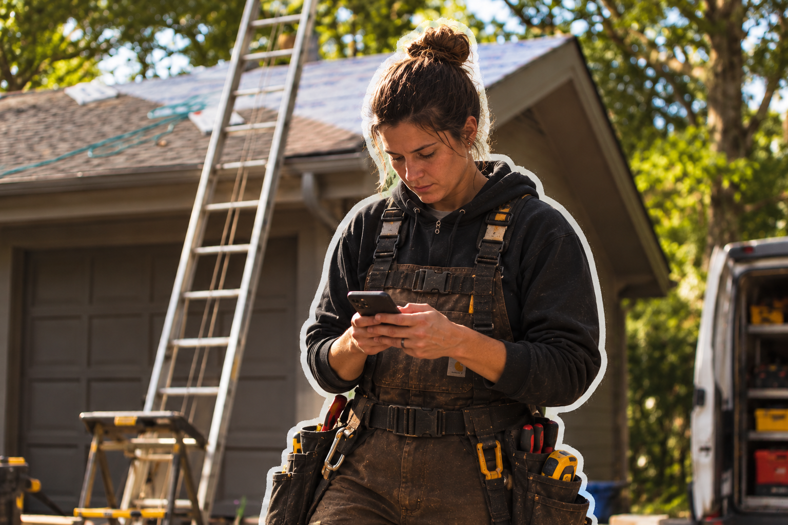 Artisane concentrée sur son chantier