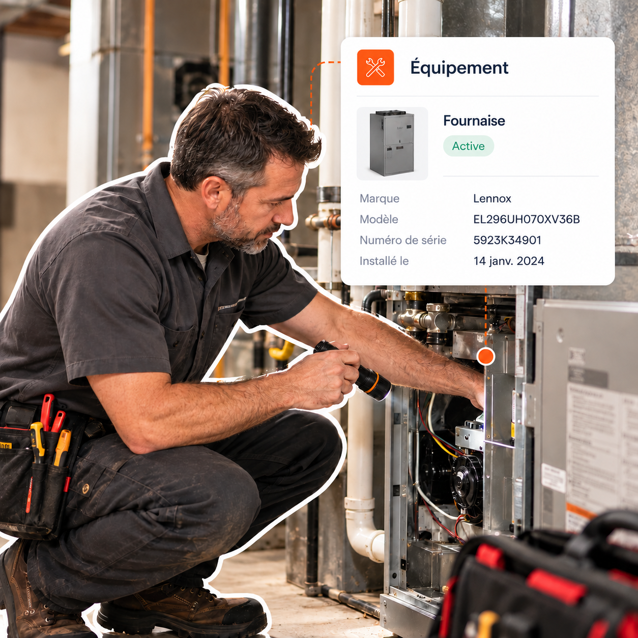 Technicien inspectant une fournaise HVAC